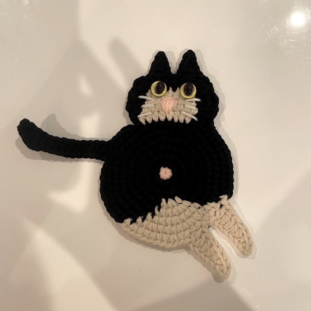 NEW Handcrafted crochet black Cat coaster